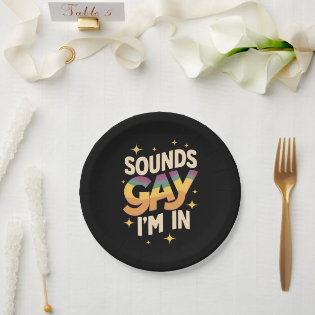 Groovy Sounds Gay I bin in LGBT Rainbow Pride Pappteller (Hochzeit)