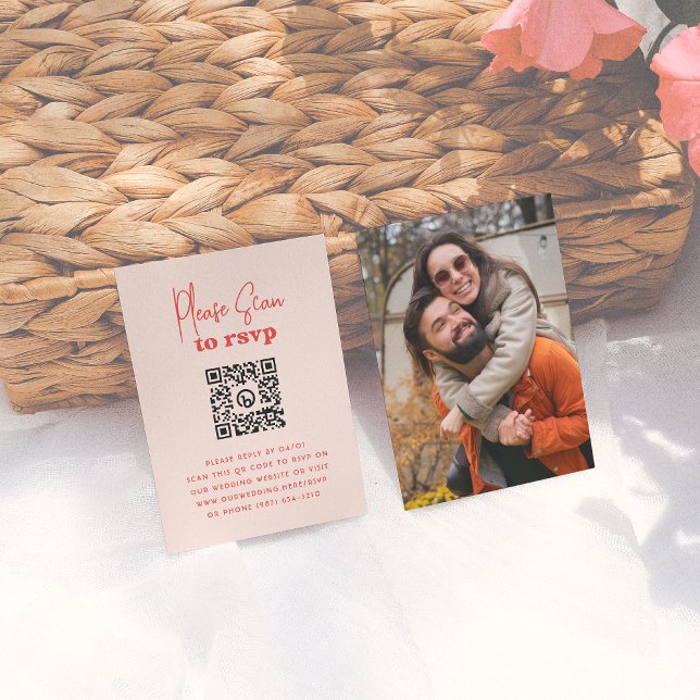 Groovy Sparkle Pink Red Foto QR Code Wedding RSVP Begleitkarte (Von Creator hochgeladen)