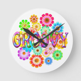 GROOVY Spaß-Blumen Runde Wanduhr