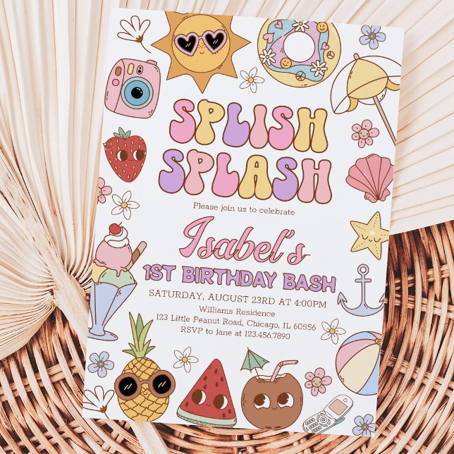 Groovy Splish Splash Beach Bash Birthday Einladung (Von Creator hochgeladen)