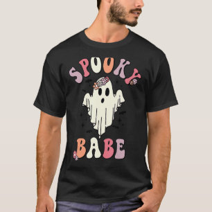 Groovy Spooky Babe Retro Spooky Vibes Floral Ghost T-Shirt