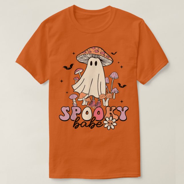 Groovy Spooky Babe Vibes Retro Floral Ghost Hippie T-Shirt (Design vorne)