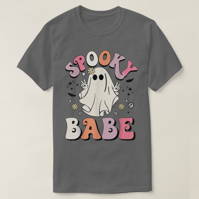 Groovy Spooky Babe Vibes Retro Floral Ghost Hippie T-Shirt (Design vorne)
