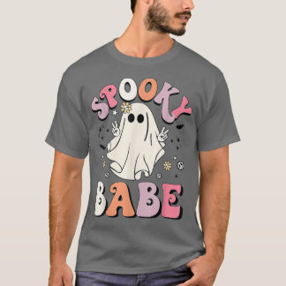 Groovy Spooky Babe Vibes Retro Floral Ghost Hippie T-Shirt