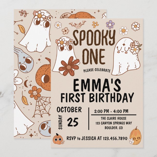 Groovy Spooky Halloween Einladung zum Geburtstag (Vorne/Hinten)