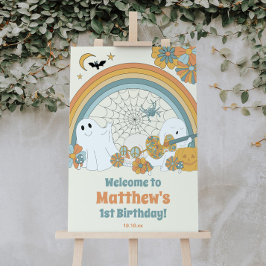 Groovy Spooky Halloween Ghost Begrüßungszeichen Poster