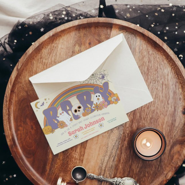 Groovy Spooky Halloween Ghost Girl Babydusche Einladung (Von Creator hochgeladen)