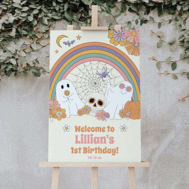 Groovy Spooky Halloween Ghost Party Sign Poster (Von Creator hochgeladen)