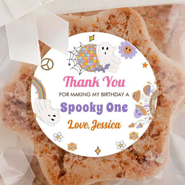Groovy Spooky Halloween Niedliche Geburtstag Party Runder Aufkleber (Von Creator hochgeladen)