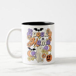 Groovy Spooky Mama zu Halloween Retro Happy Zweifarbige Tasse