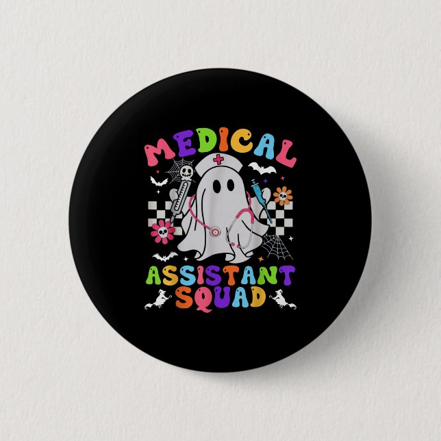 Groovy Spooky Medical Istant Squad Niedlich Hallow Button (Vorderseite)