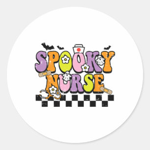 Groovy Spooky Nurse Retro Halloween Nurse Fall Scr Runder Aufkleber