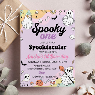 Groovy Spooky One Ghost Birthday Einladung