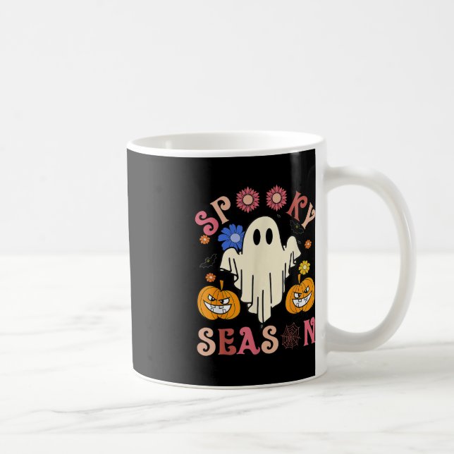 Groovy Spooky Season Niedlich Ghost Holding Pumpki Kaffeetasse (Rechts)
