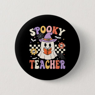 Groovy Spooky Teacher Ghost Retro Floral Teacher H Button
