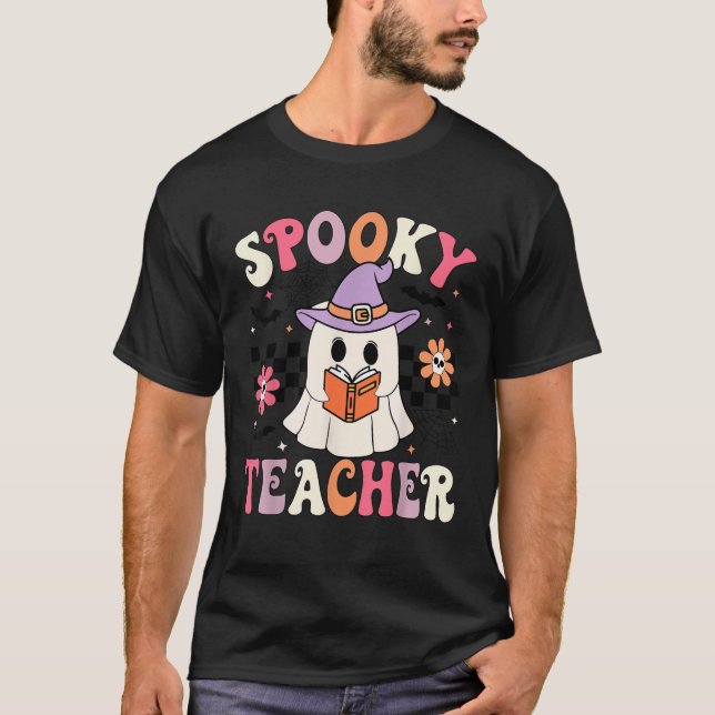 Groovy Spooky Teacher Ghost Retro Floral Teacher H T-Shirt (Vorderseite)