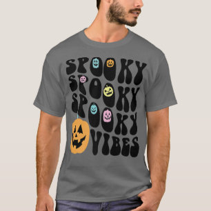 Groovy Spooky Vibes Beängstigend Pumpkin Face Funn T-Shirt