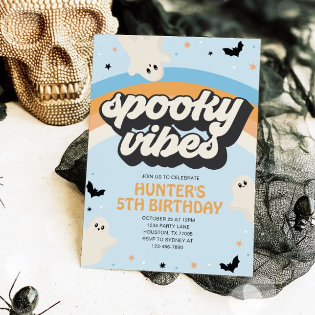 Groovy Spooky Vibes Boy Halloween Geburtstag Einladung (Von Creator hochgeladen)
