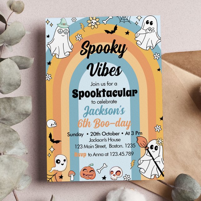 Groovy Spooky Vibes Ghost Birthday Einladung (Von Creator hochgeladen)