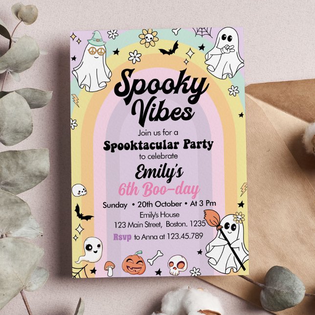 Groovy Spooky Vibes Ghost Birthday Einladung (Von Creator hochgeladen)