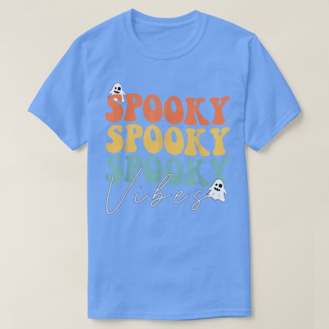 Groovy Spooky Vibes Retro Floral Ghost Hippie Hall T-Shirt (Design vorne)