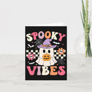 Groovy Spooky Vibes Retro Ghost Holding Pumpkin Ha Karte