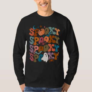 Groovy Spooky Vibes Vintag Floral Ghost Hippie Ha T-Shirt