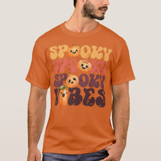 Groovy Spooky Vibes Vintag Pumpkin Ghost Hippie H T-Shirt
