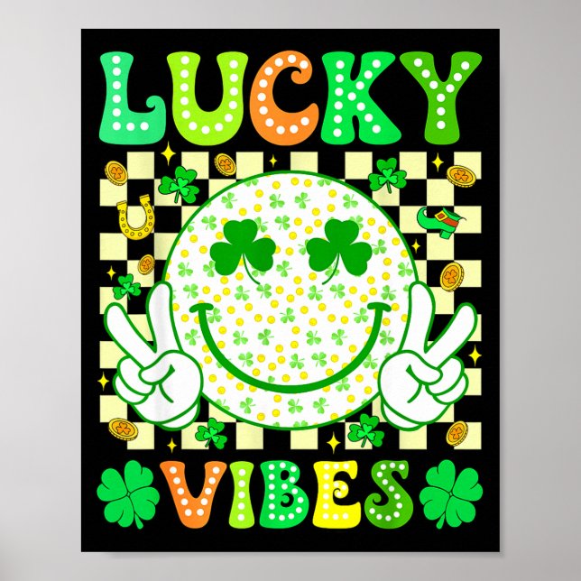 Groovy St. Patrick's Day Glückliche Vibes Kleeblat Poster (Vorne)