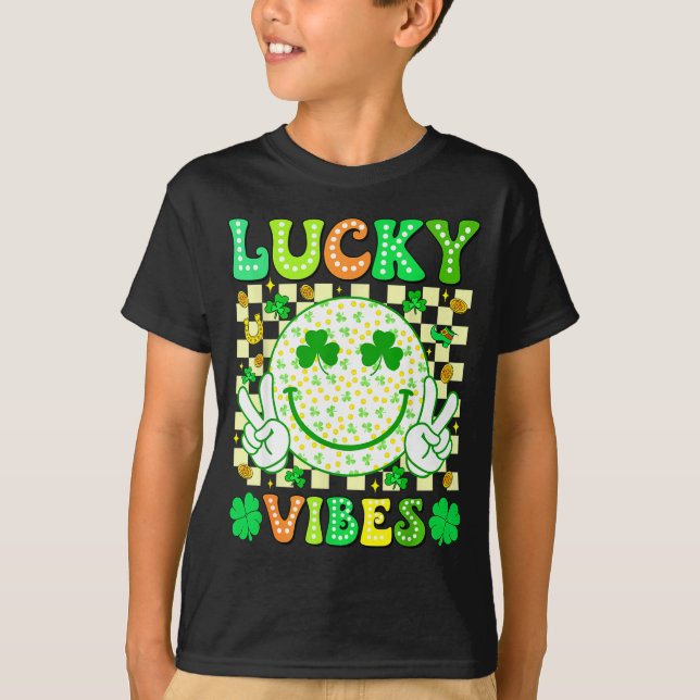 Groovy St Patricks Day Lucky Vibes Shamrock Women  T-Shirt (Vorderseite)