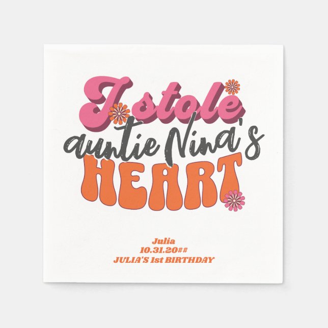 Groovy Stole Heart Neugeborenes Baby Retro Girl Serviette (Vorderseite)