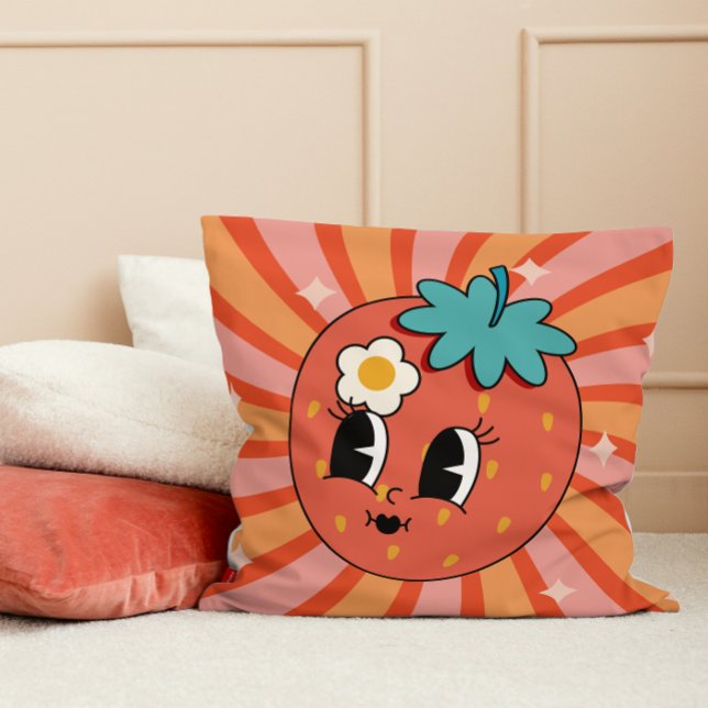 Groovy Strawberry Fruchtcharakter Hippie 60er Retr Kissen (Groovy Strawberry Fruit Character Hippie 60s Retro Throw Pillow college dorm room decor decoration)