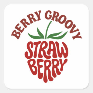 Groovy Strawberry Retro 70er Vibes Quadratischer Aufkleber
