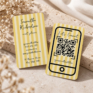 Groovy Streifen Gelber Handgeschriebener QR-Code Visitenkarte
