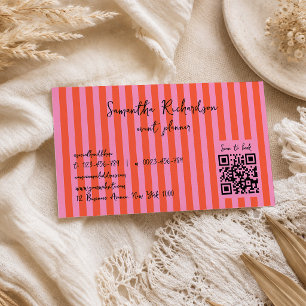 Groovy Streifen Kirschrosa handgeschriebener QR-Co Visitenkarte