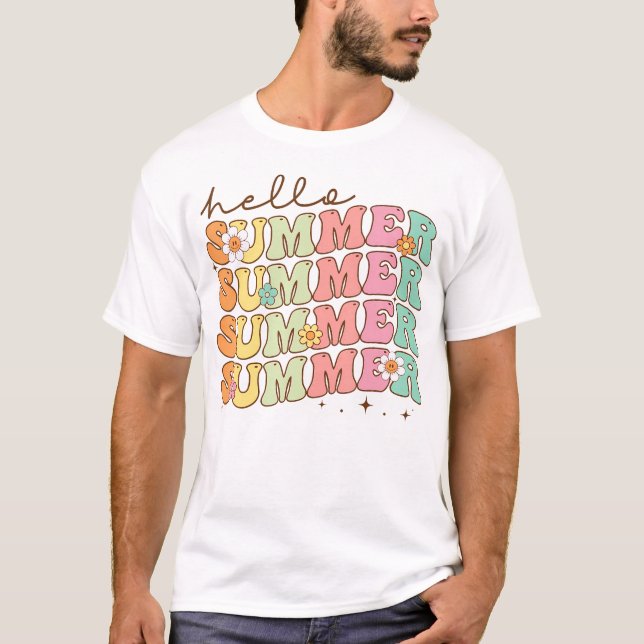 Groovy Summer Women Männer Kinder Hallo Sommerurla T-Shirt (Vorderseite)