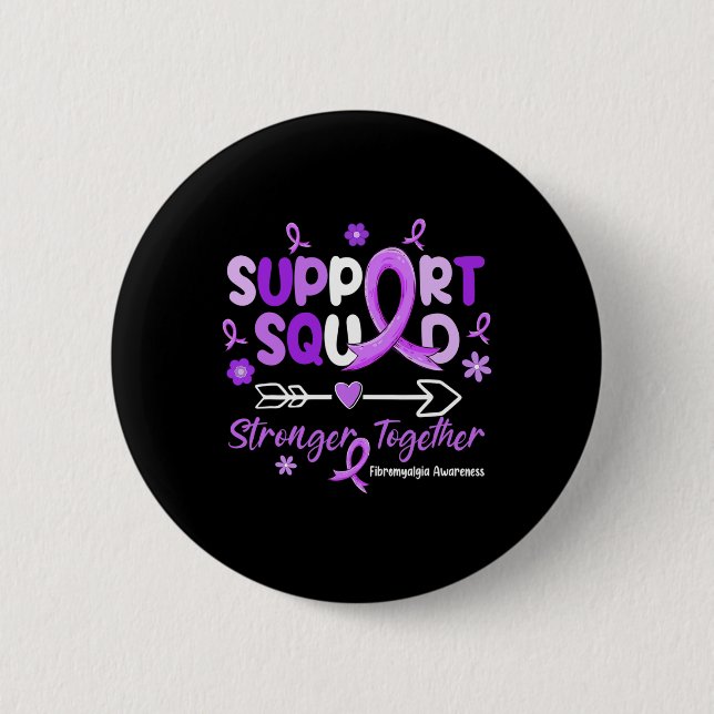Groovy Support Squad Lila Ribbon Fibromyalgia Aw Button (Vorderseite)