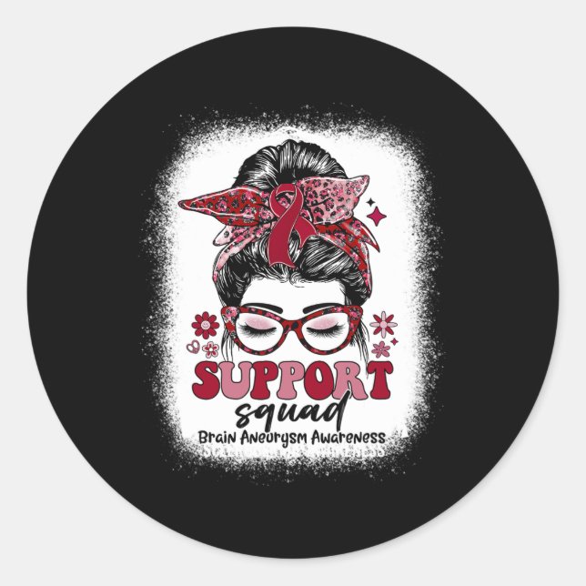 Groovy Support Squad Messy Bun Brain Aneurysm Runder Aufkleber (Vorderseite)
