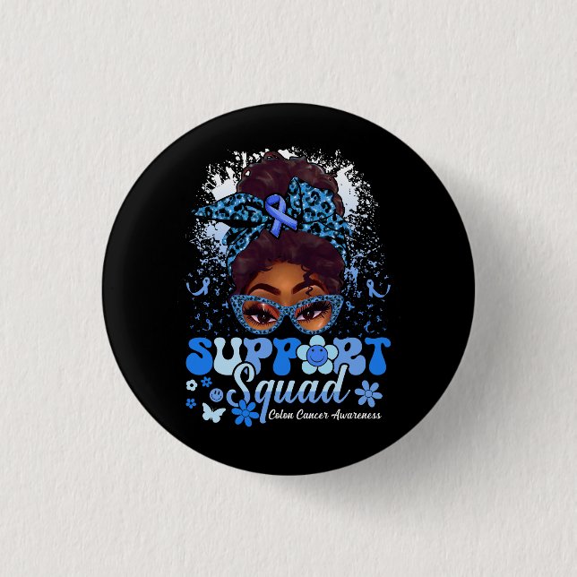 Groovy Support Squad Messy Bun Colon Cancer Awaren Button (Vorderseite)