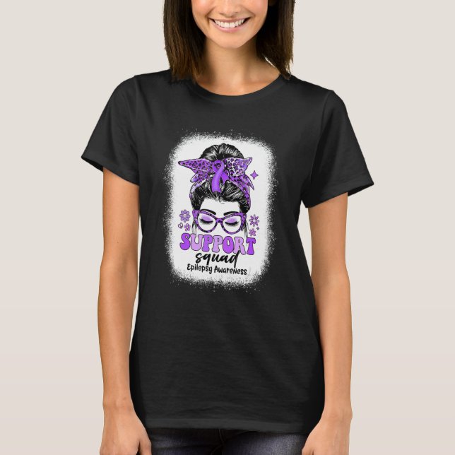 Groovy Support Squad Messy Bun Epilepsy Awareness T-Shirt (Vorderseite)