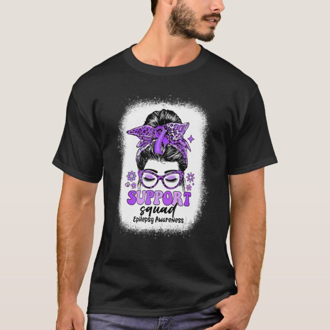 Groovy Support Squad Messy Bun Epilepsy Bewusstsei T-Shirt (Vorderseite)