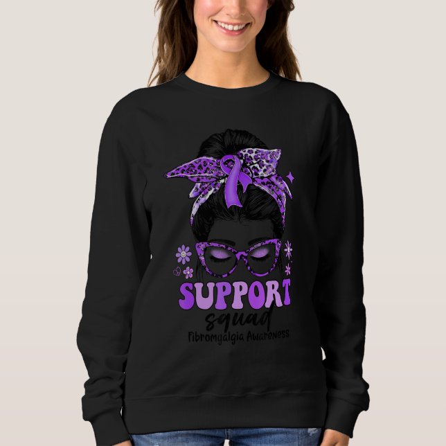 Groovy Support Squad Messy Bun Frauen Fibromyalgie Sweatshirt (Vorderseite)
