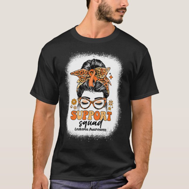 Groovy Support Squad Messy Bun Leukemia Bewusstsei T-Shirt (Vorderseite)