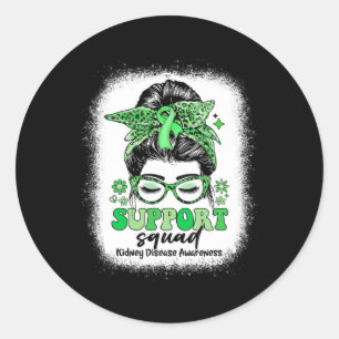 Groovy Support Squad Messy Bun Niere Krankheit Runder Aufkleber