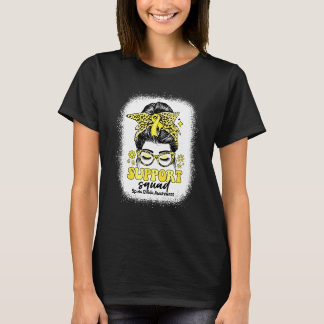 Groovy Support Squad Messy Bun Spina Bifida Awaren T-Shirt (Vorderseite)
