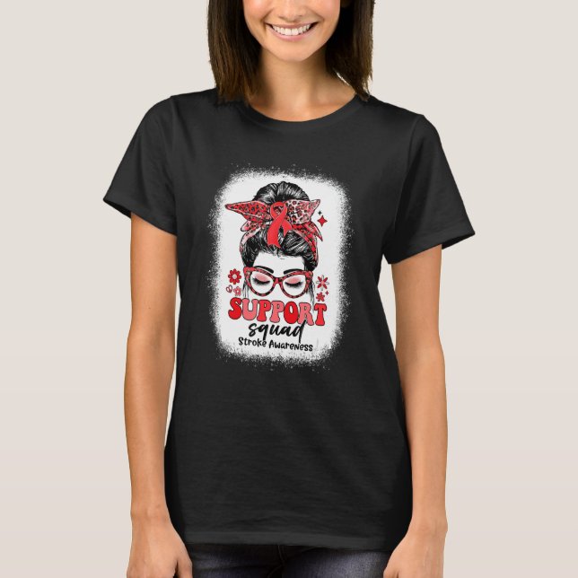 Groovy Support Squad Messy Bun Stroke Bewusstsein T-Shirt (Vorderseite)