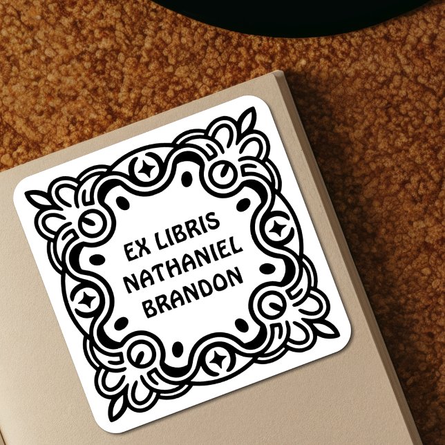 Groovy Swirls Ex Libris Bookplate Labels - Custom Quadratischer Aufkleber (Von Creator hochgeladen)