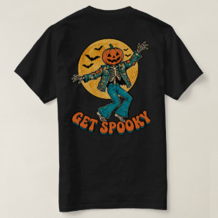 Groovy tanzendes Skelett-Kürbis Retro Art-Shirt T-Shirt