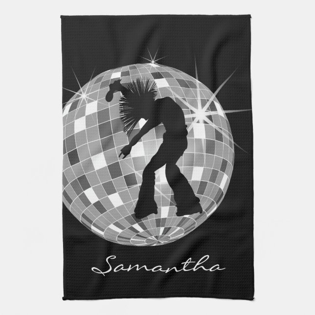 Groovy Tänzer-Silhouette auf DiscoBall Küchentuch (Vertikal)