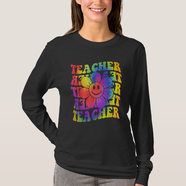 Groovy Teacher Cute Daisy Tie Dye Happy Back To Sc T-Shirt (Vorderseite)